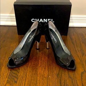 CHANEL Black Patent Heels